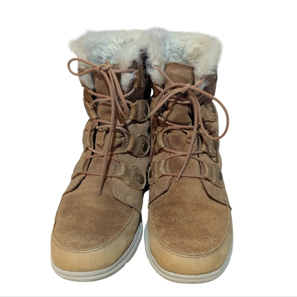 Sorel Explorer Joan Ash Brown Leather & Suede Ankle Boots Size 7 Winter Snow - Picture 5 of 8